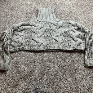 Luca‎ + Grae Sweater Small Grey Cable Knit Turtleneck Cropped